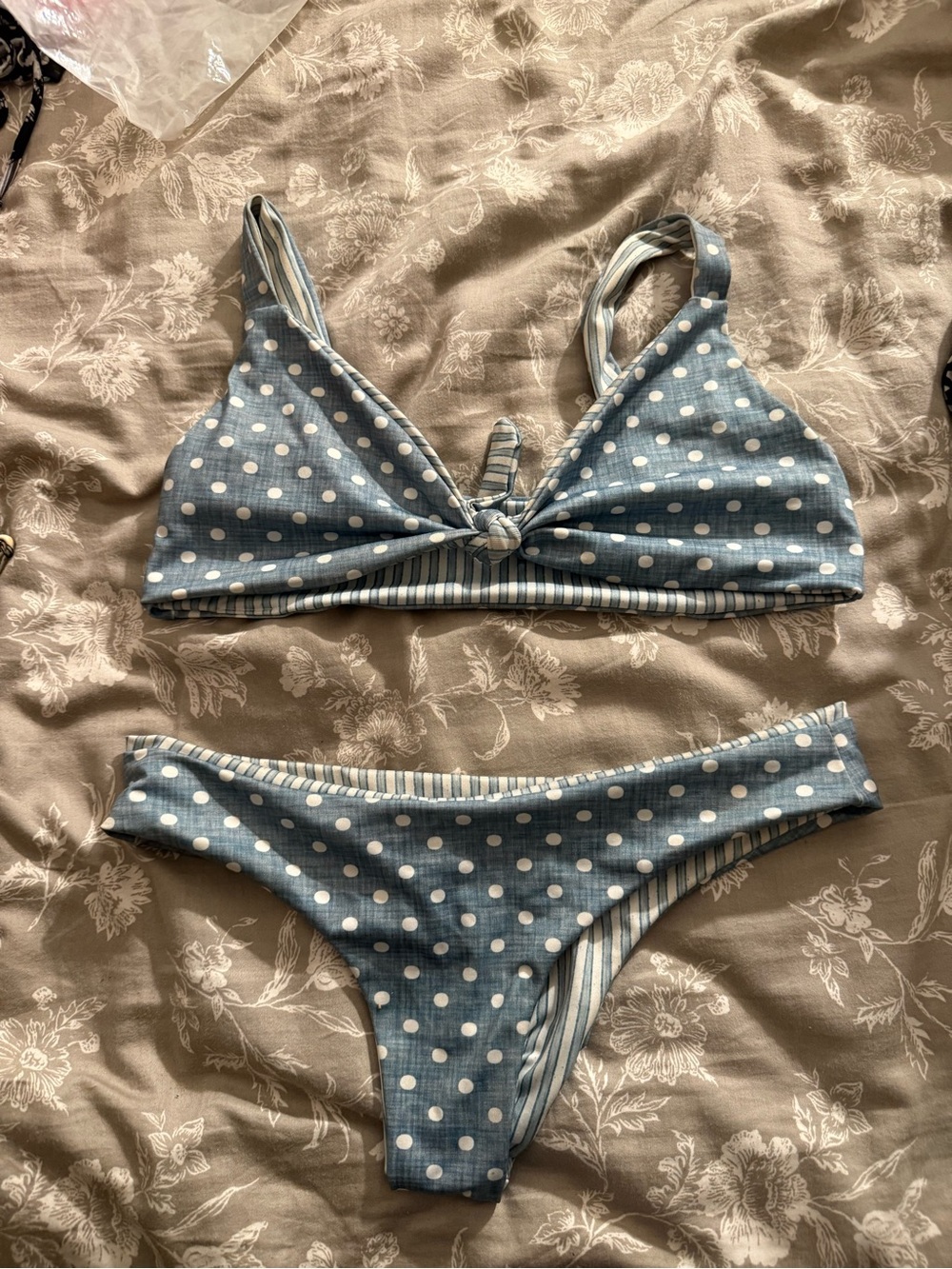 Blue Polka Dot Reversible Bikini Set